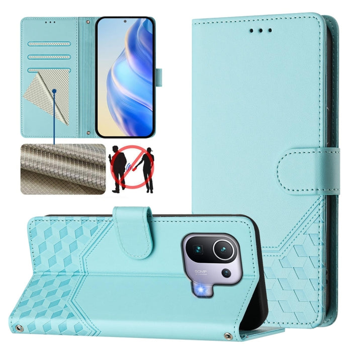 Funda de cuero para teléfono con RFID y estampado en panal, For Xiaomi Poco C40 / Redmi 10C, For Xiaomi Civi 1S, For Xiaomi Poco M4 Pro 4G, For Xiaomi Poco X4 Pro 5G, For Xiaomi Mi 11 Lite / Mi 11 Lite 5G NE, For Xiaomi 11T / 11T Pro                   ...