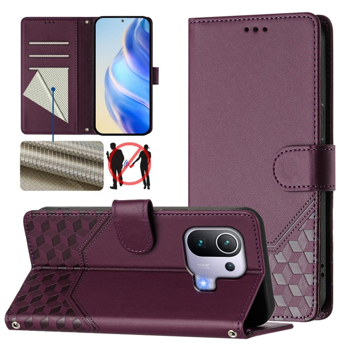 Funda de cuero para teléfono con RFID y estampado en panal, For Xiaomi Poco C40 / Redmi 10C, For Xiaomi Civi 1S, For Xiaomi Poco M4 Pro 4G, For Xiaomi Poco X4 Pro 5G, For Xiaomi Mi 11 Lite / Mi 11 Lite 5G NE, For Xiaomi 11T / 11T Pro                   ...