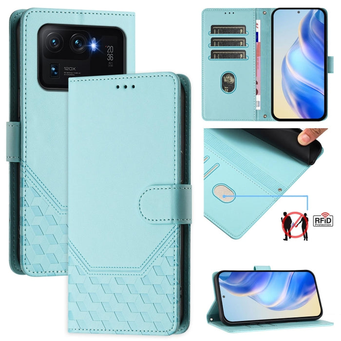 Funda de cuero para teléfono con RFID y estampado en panal, For Xiaomi Poco C40 / Redmi 10C, For Xiaomi Civi 1S, For Xiaomi Poco M4 Pro 4G, For Xiaomi Poco X4 Pro 5G, For Xiaomi Mi 11 Lite / Mi 11 Lite 5G NE, For Xiaomi 11T / 11T Pro                   ...