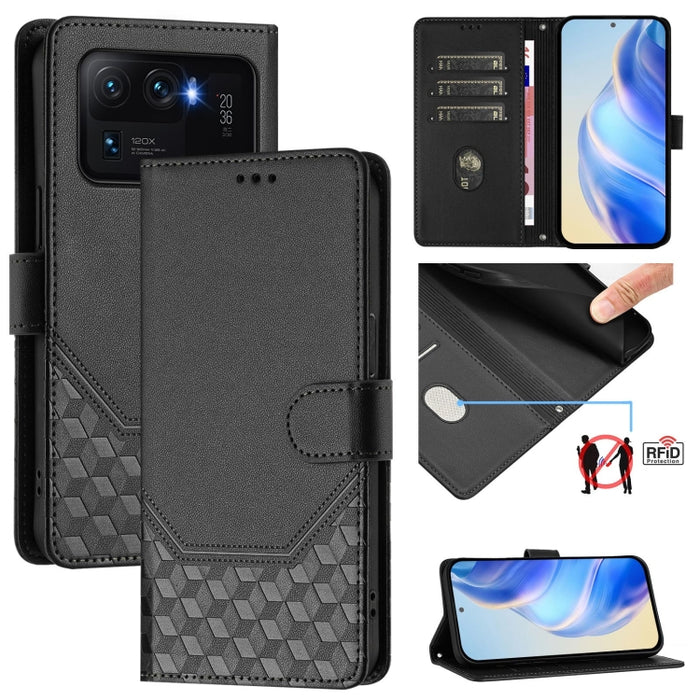 Funda de cuero para teléfono con RFID y estampado en panal, For Xiaomi Poco C40 / Redmi 10C, For Xiaomi Civi 1S, For Xiaomi Poco M4 Pro 4G, For Xiaomi Poco X4 Pro 5G, For Xiaomi Mi 11 Lite / Mi 11 Lite 5G NE, For Xiaomi 11T / 11T Pro                   ...