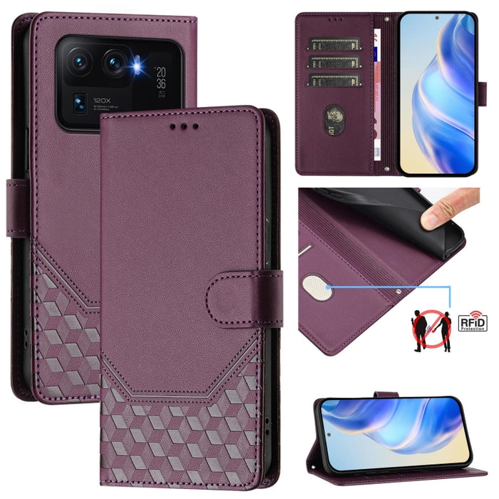 Funda de cuero para teléfono con RFID y estampado en panal, For Xiaomi Poco C40 / Redmi 10C, For Xiaomi Civi 1S, For Xiaomi Poco M4 Pro 4G, For Xiaomi Poco X4 Pro 5G, For Xiaomi Mi 11 Lite / Mi 11 Lite 5G NE, For Xiaomi 11T / 11T Pro                   ...