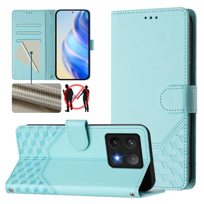 Funda de cuero para teléfono con RFID y estampado en panal, For Redmi 15 5G Global / 15 4G SEA 169.5mm, For Xiaomi 15T Pro 5G, For Xiaomi 15T 5G, For Xiaomi Civi 5 Pro 5G, For Xiaomi 15S Pro 5G, For Xiaomi Poco M6 Plus / Redmi 13x 4G                   ...