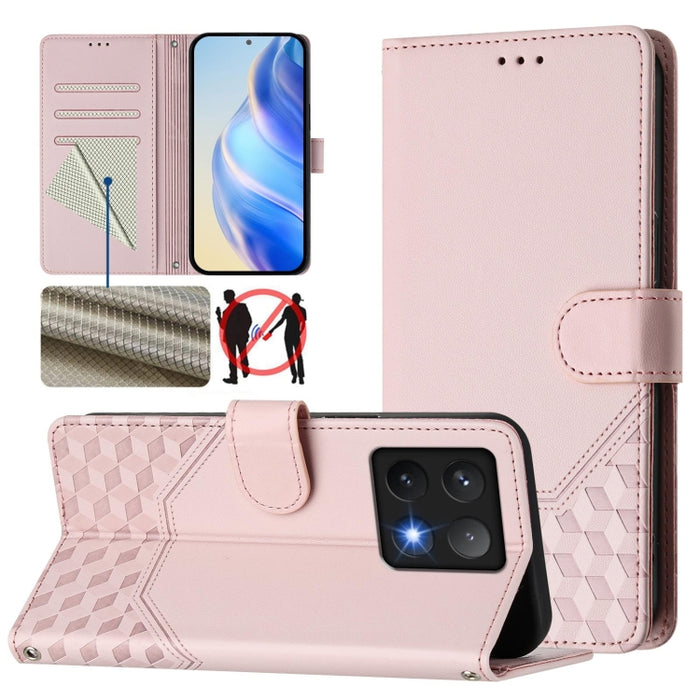 Funda de cuero para teléfono con RFID y estampado en panal, For Redmi 15 5G Global / 15 4G SEA 169.5mm, For Xiaomi 15T Pro 5G, For Xiaomi 15T 5G, For Xiaomi Civi 5 Pro 5G, For Xiaomi 15S Pro 5G, For Xiaomi Poco M6 Plus / Redmi 13x 4G                   ...