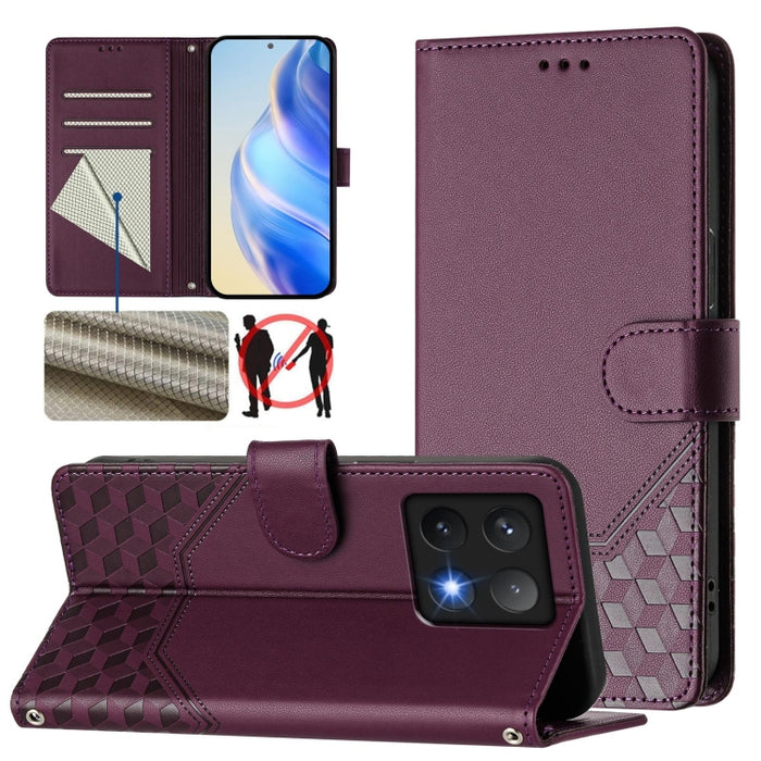 Funda de cuero para teléfono con RFID y estampado en panal, For Redmi 15 5G Global / 15 4G SEA 169.5mm, For Xiaomi 15T Pro 5G, For Xiaomi 15T 5G, For Xiaomi Civi 5 Pro 5G, For Xiaomi 15S Pro 5G, For Xiaomi Poco M6 Plus / Redmi 13x 4G                   ...
