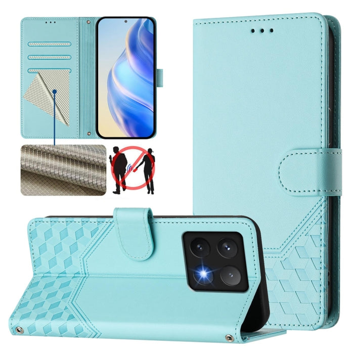 Funda de cuero para teléfono con RFID y estampado en panal, For Redmi 15 5G Global / 15 4G SEA 169.5mm, For Xiaomi 15T Pro 5G, For Xiaomi 15T 5G, For Xiaomi Civi 5 Pro 5G, For Xiaomi 15S Pro 5G, For Xiaomi Poco M6 Plus / Redmi 13x 4G                   ...