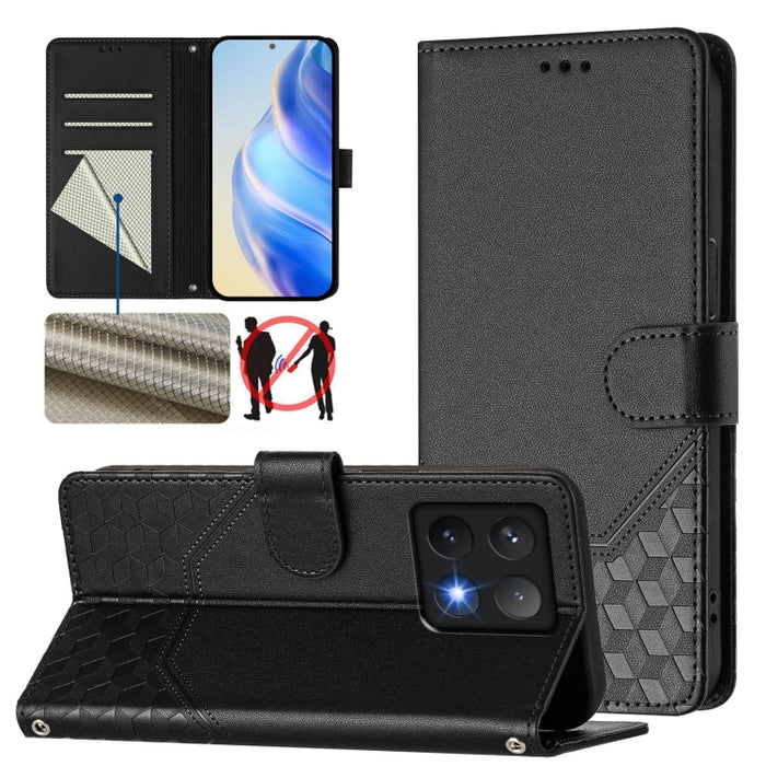 Funda de cuero para teléfono con RFID y estampado en panal, For Redmi 15 5G Global / 15 4G SEA 169.5mm, For Xiaomi 15T Pro 5G, For Xiaomi 15T 5G, For Xiaomi Civi 5 Pro 5G, For Xiaomi 15S Pro 5G, For Xiaomi Poco M6 Plus / Redmi 13x 4G                   ...
