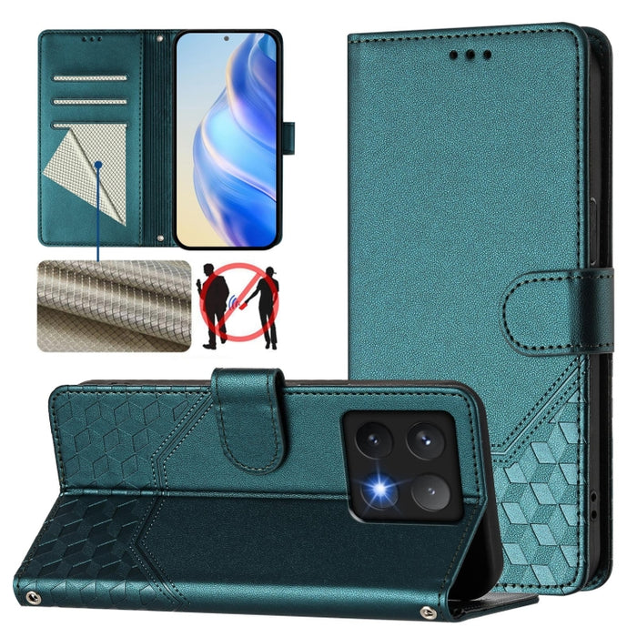 Funda de cuero para teléfono con RFID y estampado en panal, For Redmi 15 5G Global / 15 4G SEA 169.5mm, For Xiaomi 15T Pro 5G, For Xiaomi 15T 5G, For Xiaomi Civi 5 Pro 5G, For Xiaomi 15S Pro 5G, For Xiaomi Poco M6 Plus / Redmi 13x 4G                   ...