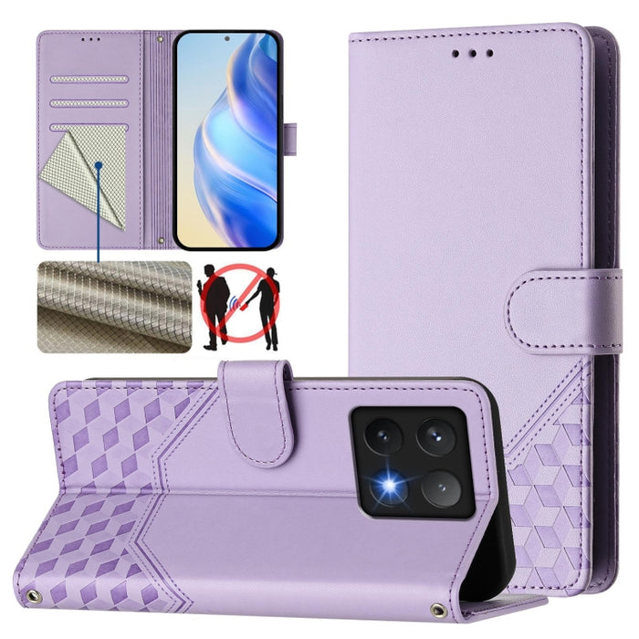 Funda de cuero para teléfono con RFID y estampado en panal, For Redmi 15 5G Global / 15 4G SEA 169.5mm, For Xiaomi 15T Pro 5G, For Xiaomi 15T 5G, For Xiaomi Civi 5 Pro 5G, For Xiaomi 15S Pro 5G, For Xiaomi Poco M6 Plus / Redmi 13x 4G                   ...