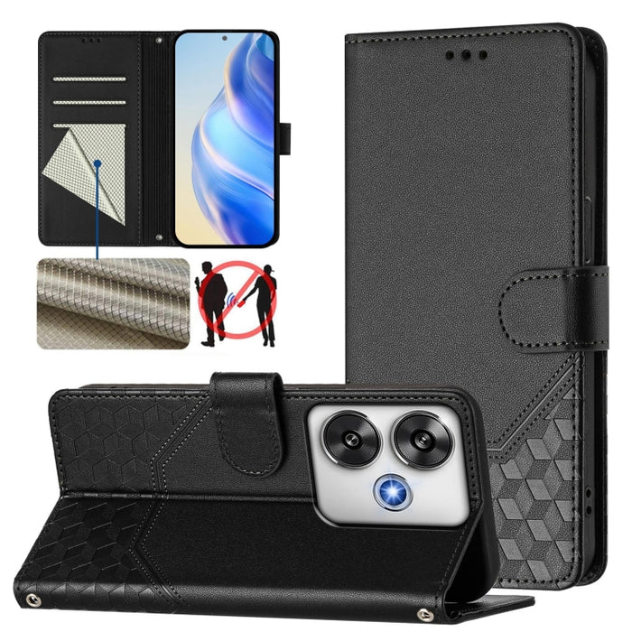 Funda de cuero para teléfono con RFID y estampado en panal, For Redmi 15 5G Global / 15 4G SEA 169.5mm, For Xiaomi 15T Pro 5G, For Xiaomi 15T 5G, For Xiaomi Civi 5 Pro 5G, For Xiaomi 15S Pro 5G, For Xiaomi Poco M6 Plus / Redmi 13x 4G                   ...