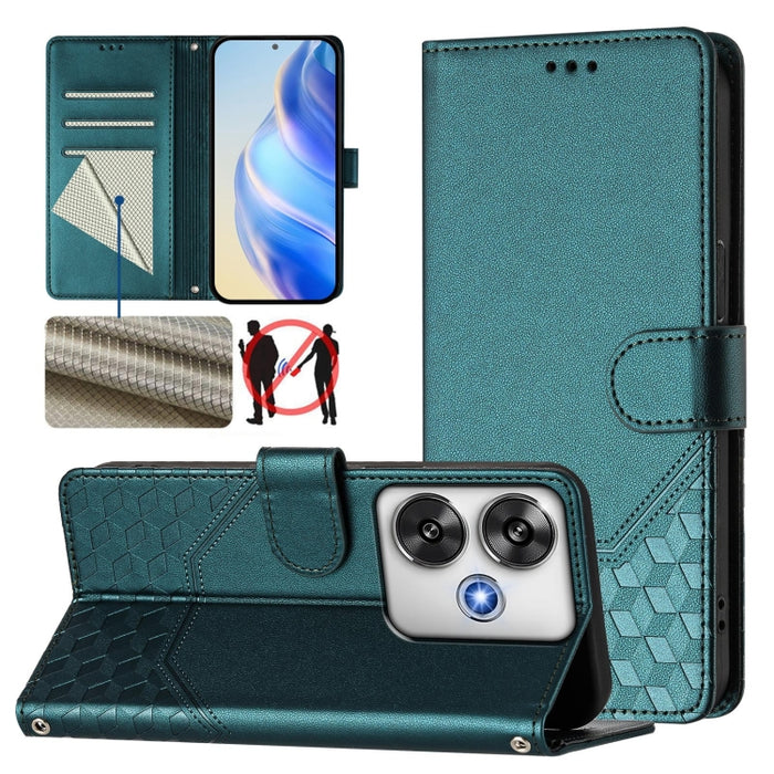 Funda de cuero para teléfono con RFID y estampado en panal, For Redmi 15 5G Global / 15 4G SEA 169.5mm, For Xiaomi 15T Pro 5G, For Xiaomi 15T 5G, For Xiaomi Civi 5 Pro 5G, For Xiaomi 15S Pro 5G, For Xiaomi Poco M6 Plus / Redmi 13x 4G                   ...