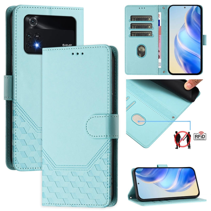 Funda de cuero para teléfono con RFID y estampado en panal, For Xiaomi Poco C40 / Redmi 10C, For Xiaomi Civi 1S, For Xiaomi Poco M4 Pro 4G, For Xiaomi Poco X4 Pro 5G, For Xiaomi Mi 11 Lite / Mi 11 Lite 5G NE, For Xiaomi 11T / 11T Pro                   ...