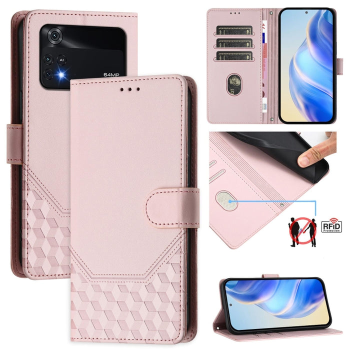 Funda de cuero para teléfono con RFID y estampado en panal, For Xiaomi Poco C40 / Redmi 10C, For Xiaomi Civi 1S, For Xiaomi Poco M4 Pro 4G, For Xiaomi Poco X4 Pro 5G, For Xiaomi Mi 11 Lite / Mi 11 Lite 5G NE, For Xiaomi 11T / 11T Pro                   ...