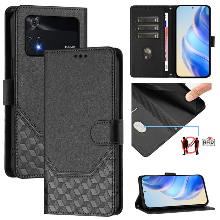 Funda de cuero para teléfono con RFID y estampado en panal, For Xiaomi Poco C40 / Redmi 10C, For Xiaomi Civi 1S, For Xiaomi Poco M4 Pro 4G, For Xiaomi Poco X4 Pro 5G, For Xiaomi Mi 11 Lite / Mi 11 Lite 5G NE, For Xiaomi 11T / 11T Pro                   ...