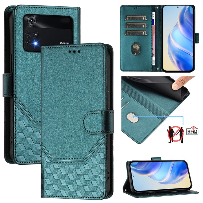 Funda de cuero para teléfono con RFID y estampado en panal, For Xiaomi Poco C40 / Redmi 10C, For Xiaomi Civi 1S, For Xiaomi Poco M4 Pro 4G, For Xiaomi Poco X4 Pro 5G, For Xiaomi Mi 11 Lite / Mi 11 Lite 5G NE, For Xiaomi 11T / 11T Pro                   ...