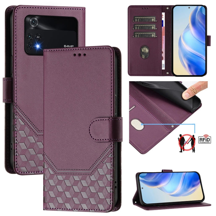 Funda de cuero para teléfono con RFID y estampado en panal, For Xiaomi Poco C40 / Redmi 10C, For Xiaomi Civi 1S, For Xiaomi Poco M4 Pro 4G, For Xiaomi Poco X4 Pro 5G, For Xiaomi Mi 11 Lite / Mi 11 Lite 5G NE, For Xiaomi 11T / 11T Pro                   ...