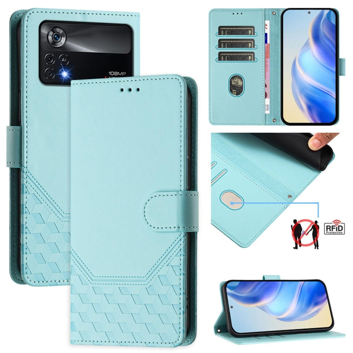 Funda de cuero para teléfono con RFID y estampado en panal, For Xiaomi Poco C40 / Redmi 10C, For Xiaomi Civi 1S, For Xiaomi Poco M4 Pro 4G, For Xiaomi Poco X4 Pro 5G, For Xiaomi Mi 11 Lite / Mi 11 Lite 5G NE, For Xiaomi 11T / 11T Pro                   ...