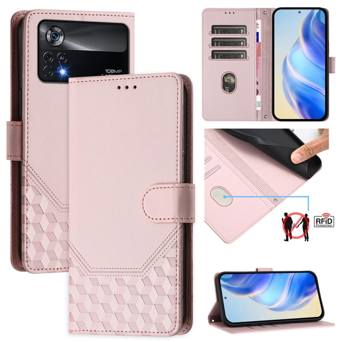 Funda de cuero para teléfono con RFID y estampado en panal, For Xiaomi Poco C40 / Redmi 10C, For Xiaomi Civi 1S, For Xiaomi Poco M4 Pro 4G, For Xiaomi Poco X4 Pro 5G, For Xiaomi Mi 11 Lite / Mi 11 Lite 5G NE, For Xiaomi 11T / 11T Pro                   ...