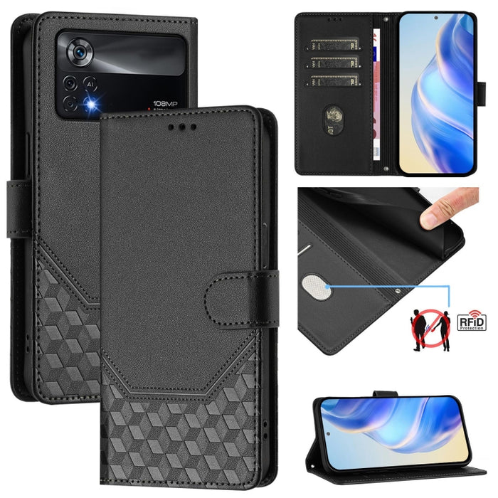 Funda de cuero para teléfono con RFID y estampado en panal, For Xiaomi Poco C40 / Redmi 10C, For Xiaomi Civi 1S, For Xiaomi Poco M4 Pro 4G, For Xiaomi Poco X4 Pro 5G, For Xiaomi Mi 11 Lite / Mi 11 Lite 5G NE, For Xiaomi 11T / 11T Pro                   ...