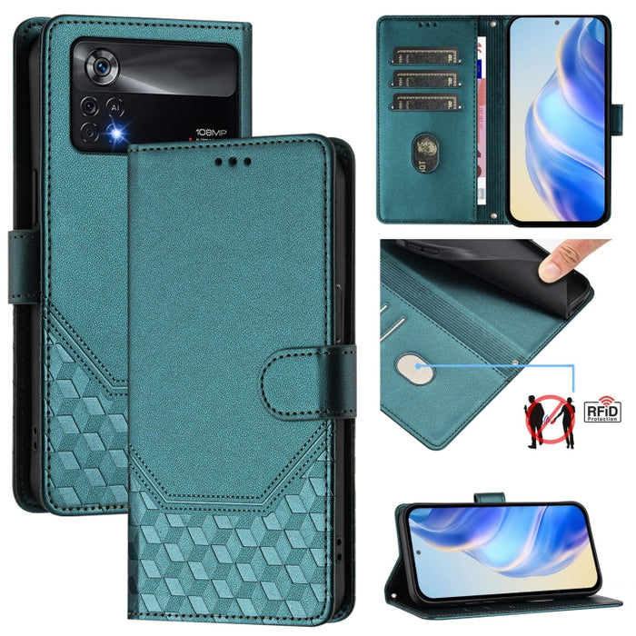 Funda de cuero para teléfono con RFID y estampado en panal, For Xiaomi Poco C40 / Redmi 10C, For Xiaomi Civi 1S, For Xiaomi Poco M4 Pro 4G, For Xiaomi Poco X4 Pro 5G, For Xiaomi Mi 11 Lite / Mi 11 Lite 5G NE, For Xiaomi 11T / 11T Pro                   ...