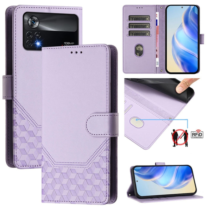 Funda de cuero para teléfono con RFID y estampado en panal, For Xiaomi Poco C40 / Redmi 10C, For Xiaomi Civi 1S, For Xiaomi Poco M4 Pro 4G, For Xiaomi Poco X4 Pro 5G, For Xiaomi Mi 11 Lite / Mi 11 Lite 5G NE, For Xiaomi 11T / 11T Pro                   ...