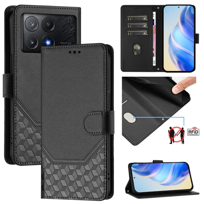 Funda de cuero para teléfono con RFID y estampado en panal, For Xiaomi Poco X6 Neo 5G, For Xiaomi Poco X6 Pro / Redmi K70E, For Xiaomi Poco X6 5G, For Xiaomi 14 Ultra 5G, For Xiaomi 14 Pro 5G, For Xiaomi 14, For Xiaomi Poco F5 / Redmi Note 12 Turbo 5G ...