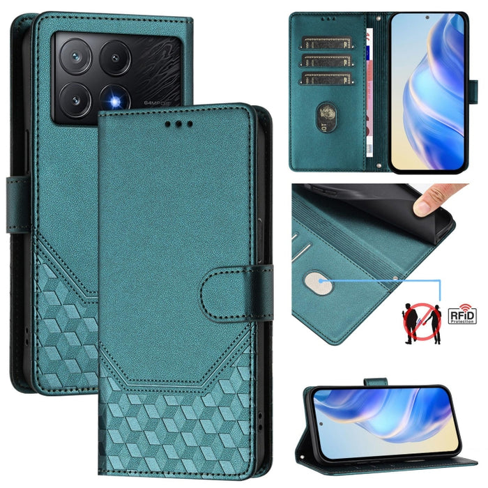 Funda de cuero para teléfono con RFID y estampado en panal, For Xiaomi Poco X6 Neo 5G, For Xiaomi Poco X6 Pro / Redmi K70E, For Xiaomi Poco X6 5G, For Xiaomi 14 Ultra 5G, For Xiaomi 14 Pro 5G, For Xiaomi 14, For Xiaomi Poco F5 / Redmi Note 12 Turbo 5G ...