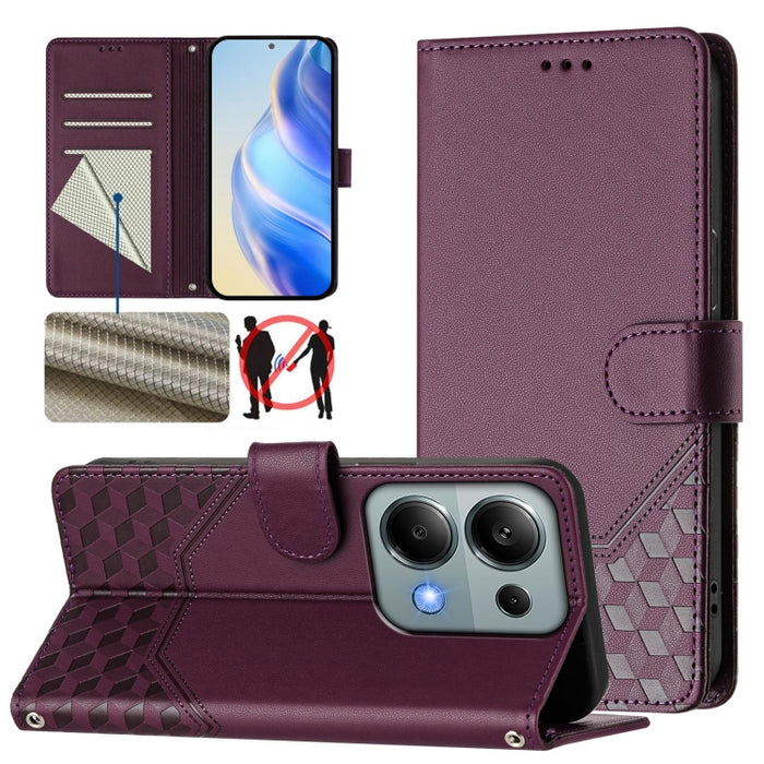 Funda de cuero para teléfono con RFID y estampado en panal, For Redmi 15 5G Global / 15 4G SEA 169.5mm, For Xiaomi 15T Pro 5G, For Xiaomi 15T 5G, For Xiaomi Civi 5 Pro 5G, For Xiaomi 15S Pro 5G, For Xiaomi Poco M6 Plus / Redmi 13x 4G                   ...