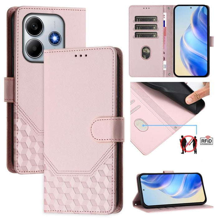 Funda de cuero para teléfono con RFID y estampado en panal, For Redmi 15 5G Global / 15 4G SEA 169.5mm, For Xiaomi 15T Pro 5G, For Xiaomi 15T 5G, For Xiaomi Civi 5 Pro 5G, For Xiaomi 15S Pro 5G, For Xiaomi Poco M6 Plus / Redmi 13x 4G                   ...