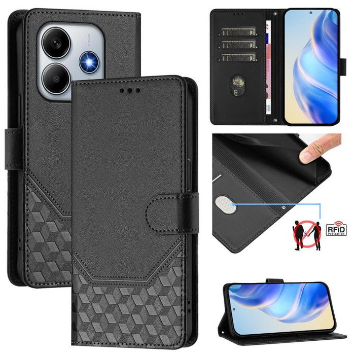 Funda de cuero para teléfono con RFID y estampado en panal, For Redmi 15 5G Global / 15 4G SEA 169.5mm, For Xiaomi 15T Pro 5G, For Xiaomi 15T 5G, For Xiaomi Civi 5 Pro 5G, For Xiaomi 15S Pro 5G, For Xiaomi Poco M6 Plus / Redmi 13x 4G                   ...