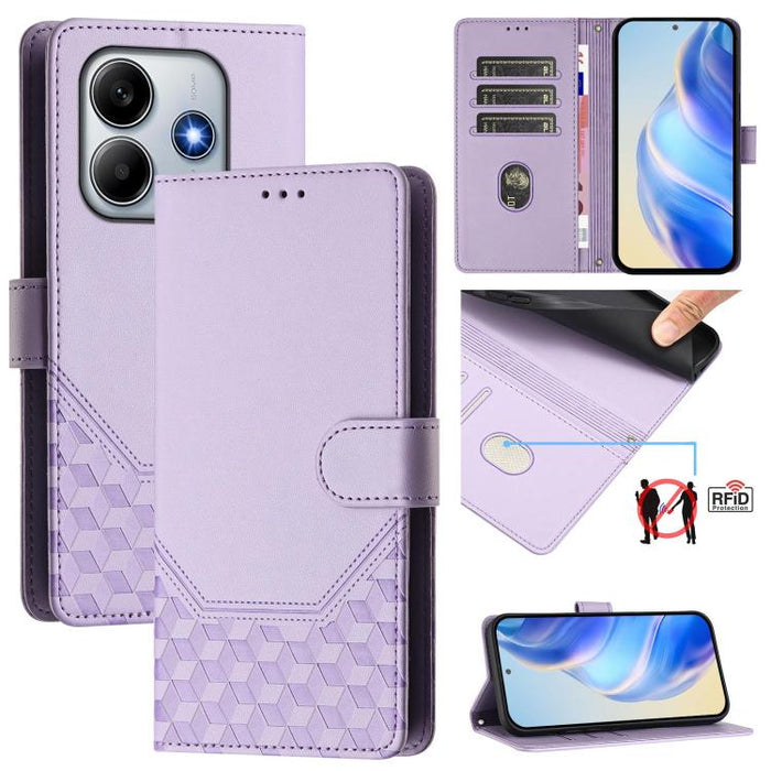 Funda de cuero para teléfono con RFID y estampado en panal, For Redmi 15 5G Global / 15 4G SEA 169.5mm, For Xiaomi 15T Pro 5G, For Xiaomi 15T 5G, For Xiaomi Civi 5 Pro 5G, For Xiaomi 15S Pro 5G, For Xiaomi Poco M6 Plus / Redmi 13x 4G                   ...