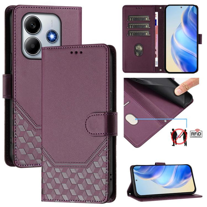 Funda de cuero para teléfono con RFID y estampado en panal, For Redmi 15 5G Global / 15 4G SEA 169.5mm, For Xiaomi 15T Pro 5G, For Xiaomi 15T 5G, For Xiaomi Civi 5 Pro 5G, For Xiaomi 15S Pro 5G, For Xiaomi Poco M6 Plus / Redmi 13x 4G                   ...