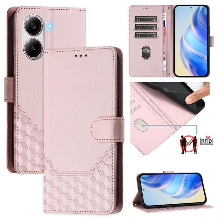 Funda de cuero para teléfono con RFID y estampado en panal, For Redmi 15 5G Global / 15 4G SEA 169.5mm, For Xiaomi 15T Pro 5G, For Xiaomi 15T 5G, For Xiaomi Civi 5 Pro 5G, For Xiaomi 15S Pro 5G, For Xiaomi Poco M6 Plus / Redmi 13x 4G                   ...