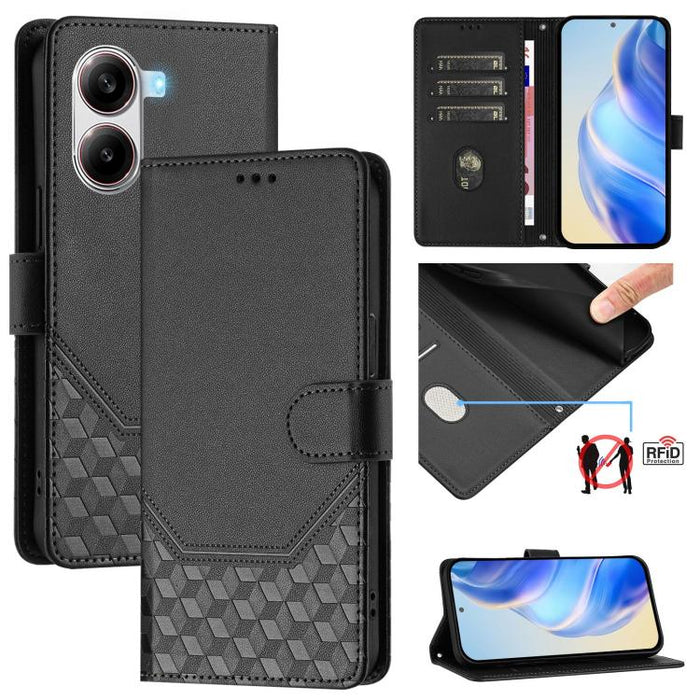 Funda de cuero para teléfono con RFID y estampado en panal, For Redmi 15 5G Global / 15 4G SEA 169.5mm, For Xiaomi 15T Pro 5G, For Xiaomi 15T 5G, For Xiaomi Civi 5 Pro 5G, For Xiaomi 15S Pro 5G, For Xiaomi Poco M6 Plus / Redmi 13x 4G                   ...