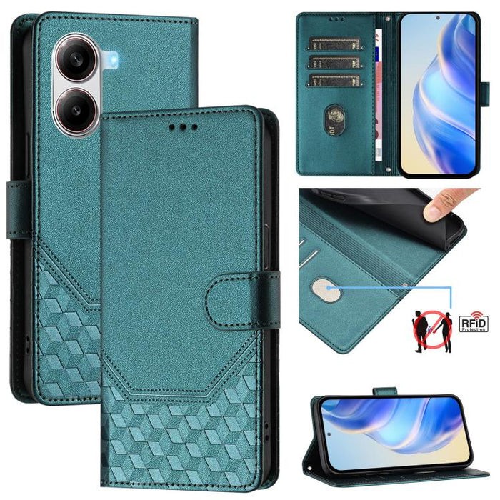 Funda de cuero para teléfono con RFID y estampado en panal, For Redmi 15 5G Global / 15 4G SEA 169.5mm, For Xiaomi 15T Pro 5G, For Xiaomi 15T 5G, For Xiaomi Civi 5 Pro 5G, For Xiaomi 15S Pro 5G, For Xiaomi Poco M6 Plus / Redmi 13x 4G                   ...