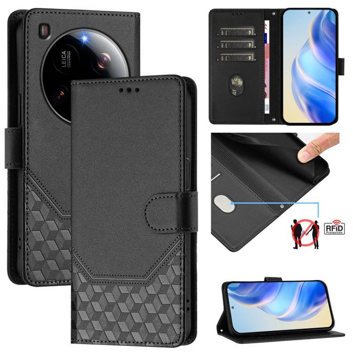 Funda de cuero para teléfono con RFID y estampado en panal, For Redmi 15 5G Global / 15 4G SEA 169.5mm, For Xiaomi 15T Pro 5G, For Xiaomi 15T 5G, For Xiaomi Civi 5 Pro 5G, For Xiaomi 15S Pro 5G, For Xiaomi Poco M6 Plus / Redmi 13x 4G                   ...