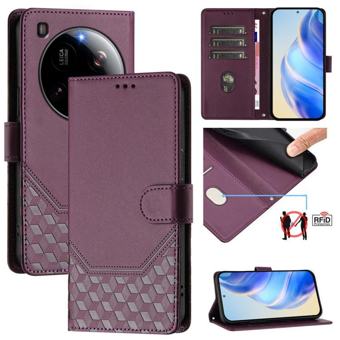 Funda de cuero para teléfono con RFID y estampado en panal, For Redmi 15 5G Global / 15 4G SEA 169.5mm, For Xiaomi 15T Pro 5G, For Xiaomi 15T 5G, For Xiaomi Civi 5 Pro 5G, For Xiaomi 15S Pro 5G, For Xiaomi Poco M6 Plus / Redmi 13x 4G                   ...