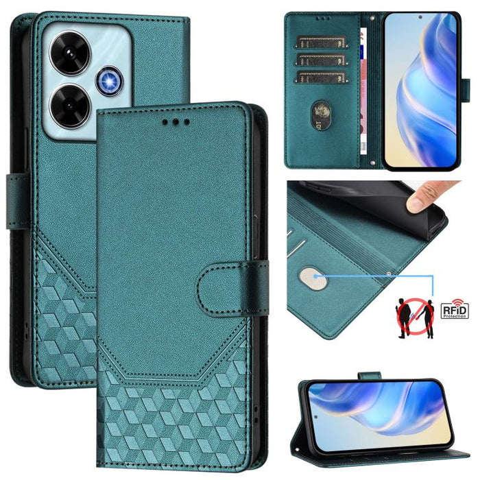 Funda de cuero para teléfono con RFID y estampado en panal, For Redmi 15 5G Global / 15 4G SEA 169.5mm, For Xiaomi 15T Pro 5G, For Xiaomi 15T 5G, For Xiaomi Civi 5 Pro 5G, For Xiaomi 15S Pro 5G, For Xiaomi Poco M6 Plus / Redmi 13x 4G                   ...