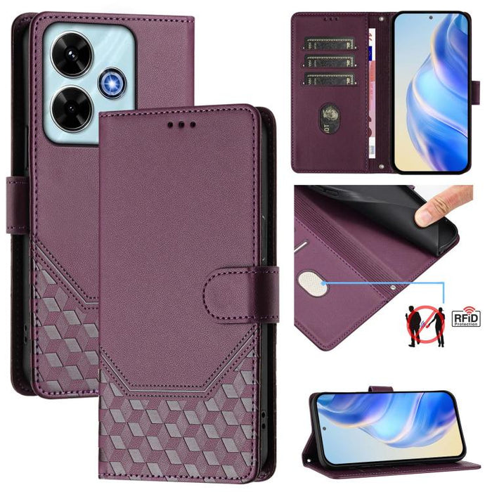Funda de cuero para teléfono con RFID y estampado en panal, For Redmi 15 5G Global / 15 4G SEA 169.5mm, For Xiaomi 15T Pro 5G, For Xiaomi 15T 5G, For Xiaomi Civi 5 Pro 5G, For Xiaomi 15S Pro 5G, For Xiaomi Poco M6 Plus / Redmi 13x 4G                   ...