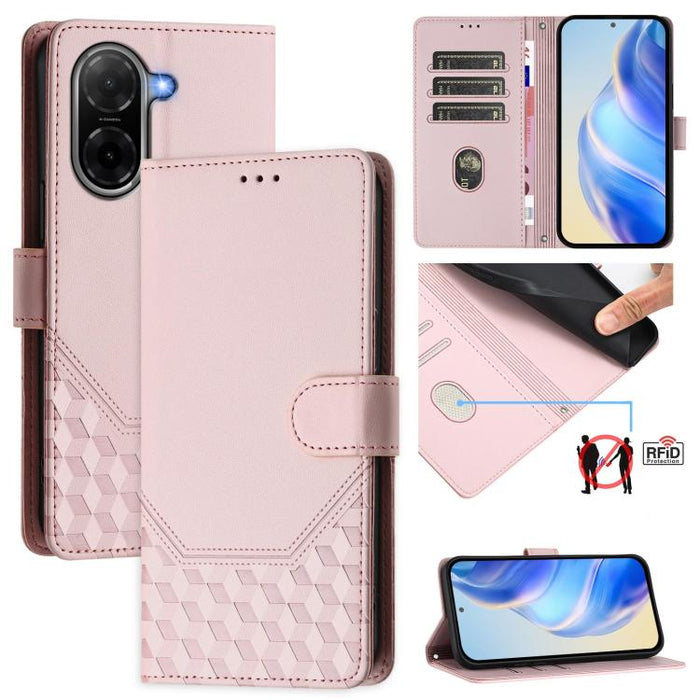 Funda de cuero para teléfono con RFID y estampado en panal, For Redmi 15 5G Global / 15 4G SEA 169.5mm, For Xiaomi 15T Pro 5G, For Xiaomi 15T 5G, For Xiaomi Civi 5 Pro 5G, For Xiaomi 15S Pro 5G, For Xiaomi Poco M6 Plus / Redmi 13x 4G                   ...