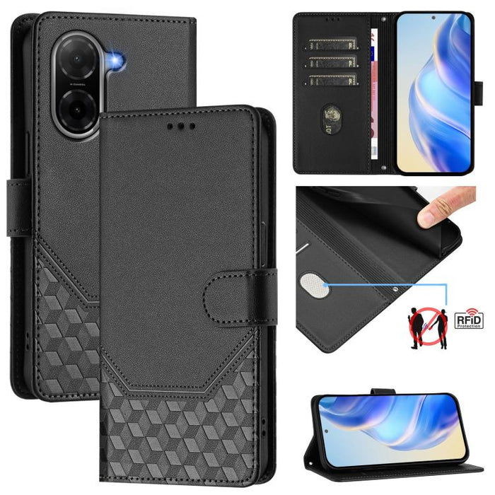 Funda de cuero para teléfono con RFID y estampado en panal, For Redmi 15 5G Global / 15 4G SEA 169.5mm, For Xiaomi 15T Pro 5G, For Xiaomi 15T 5G, For Xiaomi Civi 5 Pro 5G, For Xiaomi 15S Pro 5G, For Xiaomi Poco M6 Plus / Redmi 13x 4G                   ...