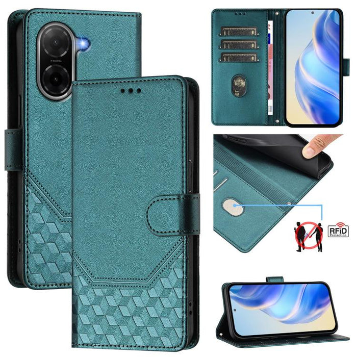 Funda de cuero para teléfono con RFID y estampado en panal, For Redmi 15 5G Global / 15 4G SEA 169.5mm, For Xiaomi 15T Pro 5G, For Xiaomi 15T 5G, For Xiaomi Civi 5 Pro 5G, For Xiaomi 15S Pro 5G, For Xiaomi Poco M6 Plus / Redmi 13x 4G                   ...