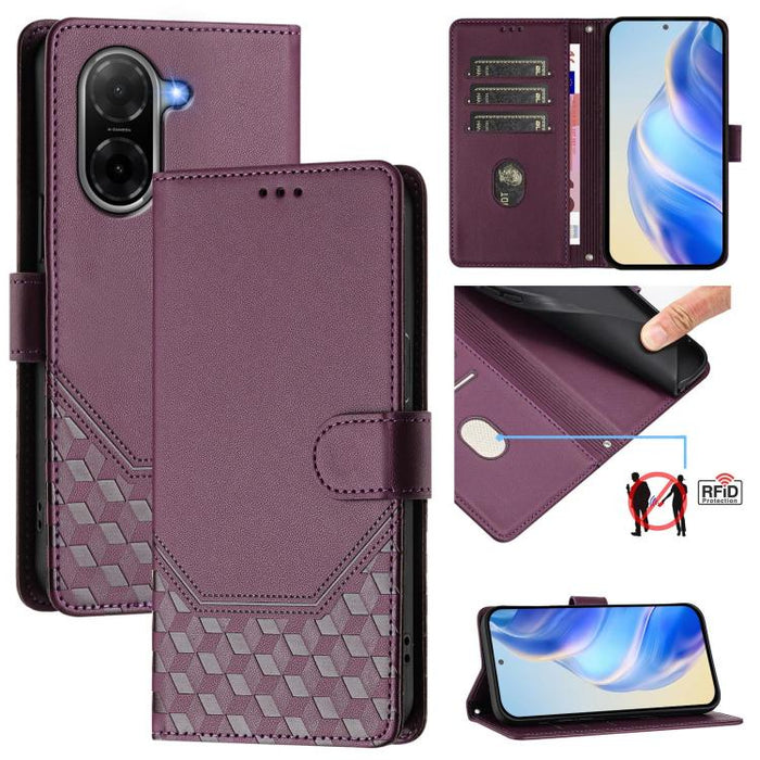 Funda de cuero para teléfono con RFID y estampado en panal, For Redmi 15 5G Global / 15 4G SEA 169.5mm, For Xiaomi 15T Pro 5G, For Xiaomi 15T 5G, For Xiaomi Civi 5 Pro 5G, For Xiaomi 15S Pro 5G, For Xiaomi Poco M6 Plus / Redmi 13x 4G                   ...
