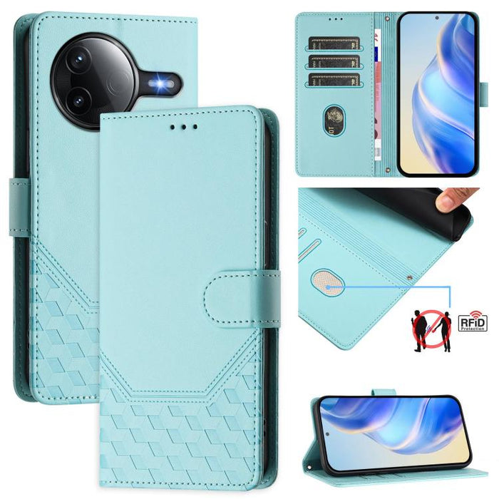 Funda de cuero para teléfono con RFID y estampado en panal, For Redmi 15 5G Global / 15 4G SEA 169.5mm, For Xiaomi 15T Pro 5G, For Xiaomi 15T 5G, For Xiaomi Civi 5 Pro 5G, For Xiaomi 15S Pro 5G, For Xiaomi Poco M6 Plus / Redmi 13x 4G                   ...
