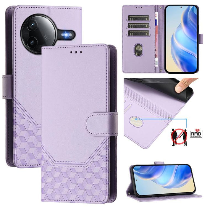 Funda de cuero para teléfono con RFID y estampado en panal, For Redmi 15 5G Global / 15 4G SEA 169.5mm, For Xiaomi 15T Pro 5G, For Xiaomi 15T 5G, For Xiaomi Civi 5 Pro 5G, For Xiaomi 15S Pro 5G, For Xiaomi Poco M6 Plus / Redmi 13x 4G                   ...