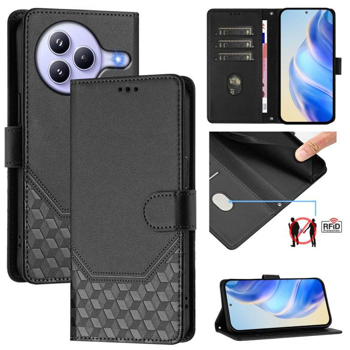 Funda de cuero para teléfono con RFID y estampado en panal, For Redmi 15 5G Global / 15 4G SEA 169.5mm, For Xiaomi 15T Pro 5G, For Xiaomi 15T 5G, For Xiaomi Civi 5 Pro 5G, For Xiaomi 15S Pro 5G, For Xiaomi Poco M6 Plus / Redmi 13x 4G                   ...