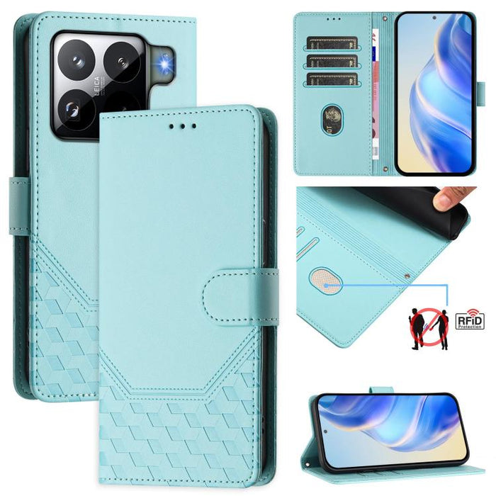Funda de cuero para teléfono con RFID y estampado en panal, For Redmi 15 5G Global / 15 4G SEA 169.5mm, For Xiaomi 15T Pro 5G, For Xiaomi 15T 5G, For Xiaomi Civi 5 Pro 5G, For Xiaomi 15S Pro 5G, For Xiaomi Poco M6 Plus / Redmi 13x 4G                   ...