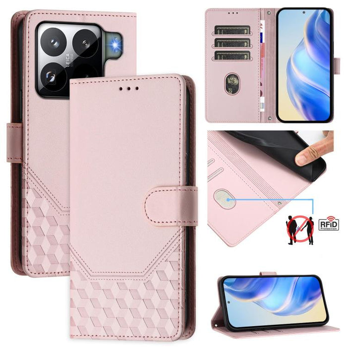 Funda de cuero para teléfono con RFID y estampado en panal, For Redmi 15 5G Global / 15 4G SEA 169.5mm, For Xiaomi 15T Pro 5G, For Xiaomi 15T 5G, For Xiaomi Civi 5 Pro 5G, For Xiaomi 15S Pro 5G, For Xiaomi Poco M6 Plus / Redmi 13x 4G                   ...