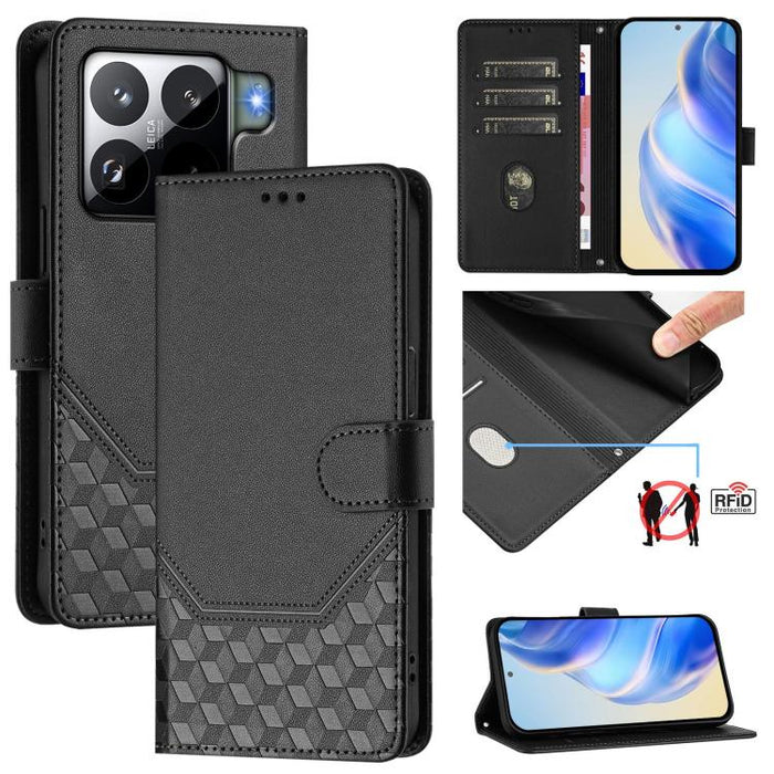 Funda de cuero para teléfono con RFID y estampado en panal, For Redmi 15 5G Global / 15 4G SEA 169.5mm, For Xiaomi 15T Pro 5G, For Xiaomi 15T 5G, For Xiaomi Civi 5 Pro 5G, For Xiaomi 15S Pro 5G, For Xiaomi Poco M6 Plus / Redmi 13x 4G                   ...