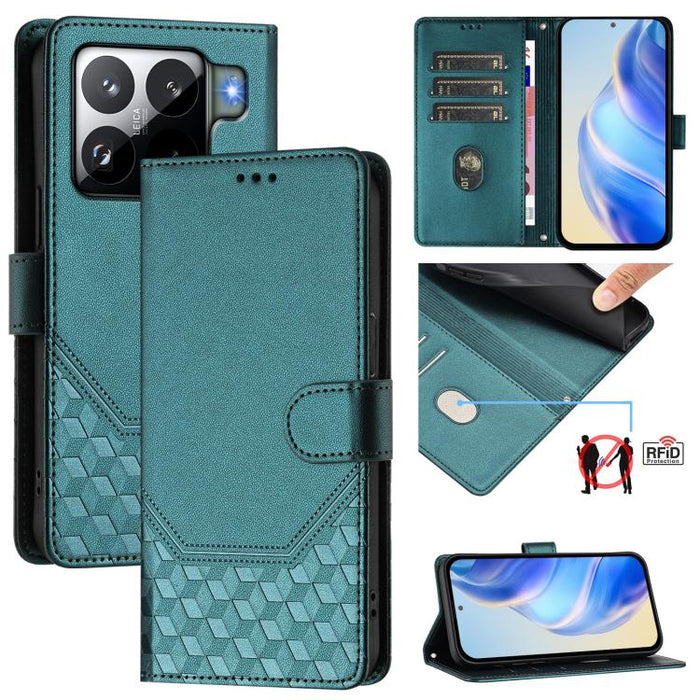 Funda de cuero para teléfono con RFID y estampado en panal, For Redmi 15 5G Global / 15 4G SEA 169.5mm, For Xiaomi 15T Pro 5G, For Xiaomi 15T 5G, For Xiaomi Civi 5 Pro 5G, For Xiaomi 15S Pro 5G, For Xiaomi Poco M6 Plus / Redmi 13x 4G                   ...