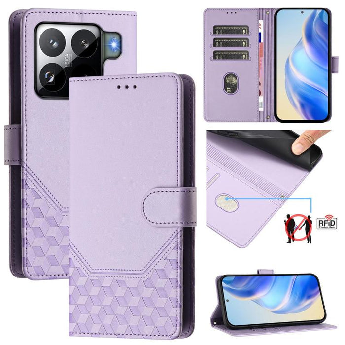 Funda de cuero para teléfono con RFID y estampado en panal, For Redmi 15 5G Global / 15 4G SEA 169.5mm, For Xiaomi 15T Pro 5G, For Xiaomi 15T 5G, For Xiaomi Civi 5 Pro 5G, For Xiaomi 15S Pro 5G, For Xiaomi Poco M6 Plus / Redmi 13x 4G                   ...